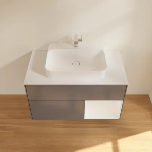 Bild von VILLEROY BOCH Finion Waschbeckenunterschrank, mit Beleuchtung, 2 Auszüge, 1000 x 603 x 501 mm, Anthracite Matt Lacquer / Glossy White Lacquer / Glass White Matt #G371GFGK