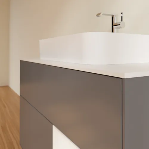 Bild von VILLEROY BOCH Finion Waschbeckenunterschrank, mit Beleuchtung, 2 Auszüge, 1000 x 603 x 501 mm, Anthracite Matt Lacquer / Glossy White Lacquer / Glass White Matt #G371GFGK