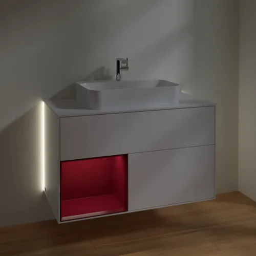 VILLEROY BOCH Finion Waschbeckenunterschrank, mit Beleuchtung, 2 Auszüge, 1000 x 603 x 501 mm, White Matt Lacquer / Peony Matt Lacquer / Glass White Matt #G361HBMT, Bild 5