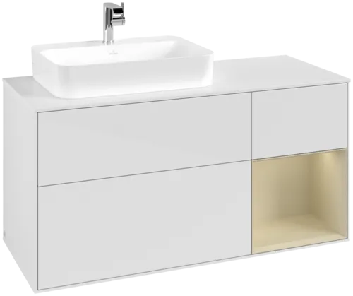 VILLEROY BOCH Finion Vanity unit, with lighting, 3 pull-out compartments, 1200 x 603 x 501 mm, Glossy White Lacquer / Silk Grey Matt Lacquer / Glass White Matt #G401HJGF resmi