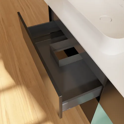 Bild von VILLEROY BOCH Finion Waschbeckenunterschrank, mit Beleuchtung, 3 Auszüge, 1200 x 603 x 501 mm, Black Matt Lacquer / Olive Matt Lacquer / Glass White Matt #G401GMPD