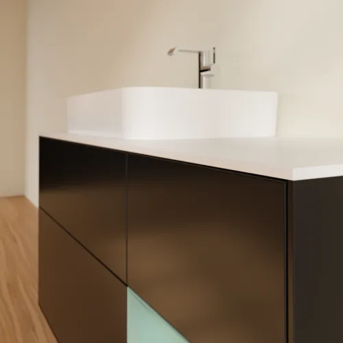 Bild von VILLEROY BOCH Finion Waschbeckenunterschrank, mit Beleuchtung, 3 Auszüge, 1200 x 603 x 501 mm, Black Matt Lacquer / Olive Matt Lacquer / Glass White Matt #G401GMPD