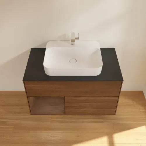 Obrázek VILLEROY BOCH Finion Vanity unit, with lighting, 2 pull-out compartments, 1000 x 603 x 501 mm, Walnut Veneer / Walnut Veneer / Glass Black Matt #G362GNGN