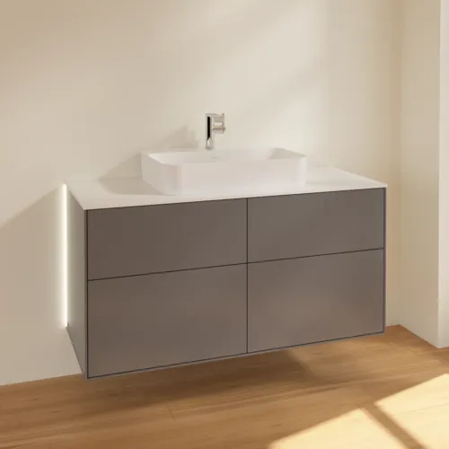 Bild von VILLEROY BOCH Finion Waschbeckenunterschrank, mit Beleuchtung, 4 Auszüge, 1200 x 603 x 501 mm, Anthracite Matt Lacquer / Glass White Matt #G38100GK