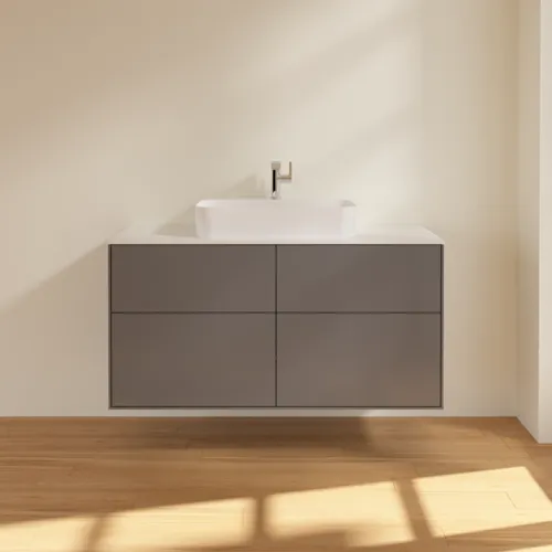 Bild von VILLEROY BOCH Finion Waschbeckenunterschrank, mit Beleuchtung, 4 Auszüge, 1200 x 603 x 501 mm, Anthracite Matt Lacquer / Glass White Matt #G38100GK