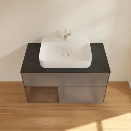 Picture of VILLEROY BOCH Finion Vanity unit, with lighting, 2 pull-out compartments, 1000 x 603 x 501 mm, Anthracite Matt Lacquer / Walnut Veneer / Glass Black Matt #G362GNGK