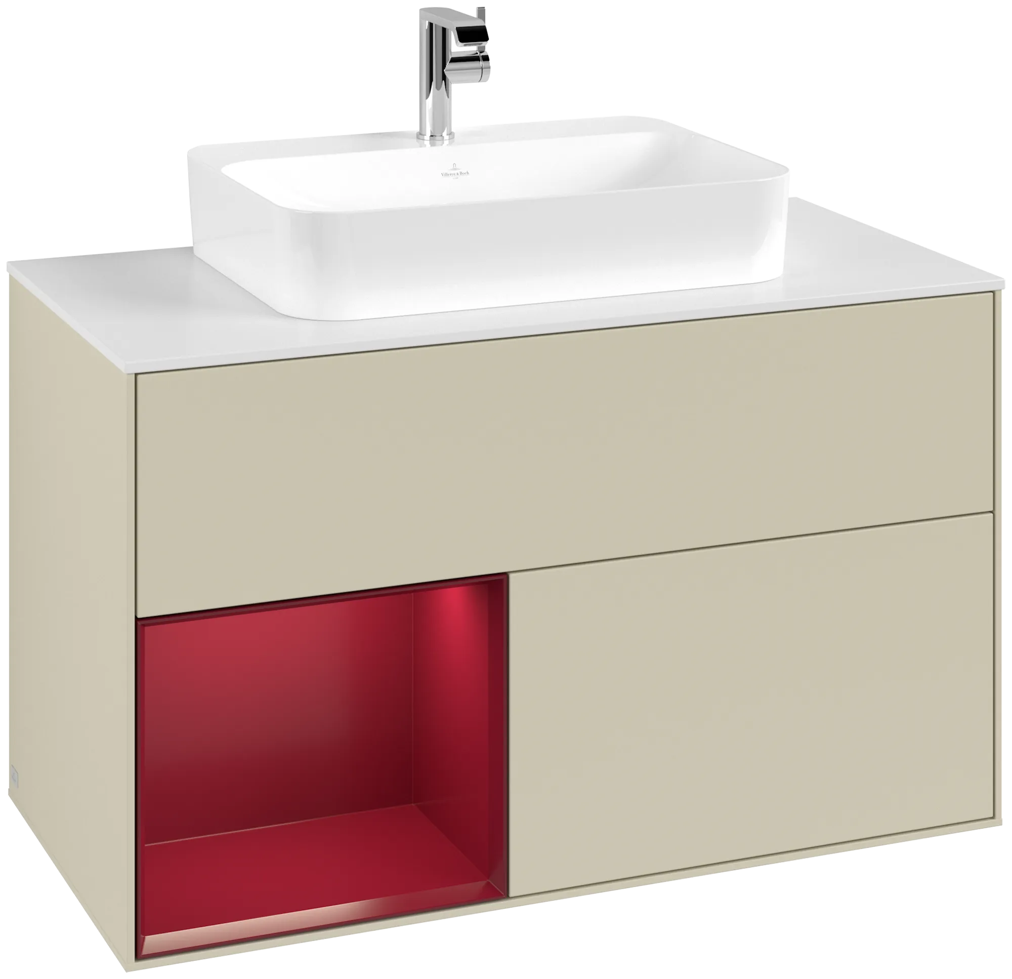 Picture of VILLEROY BOCH Finion Vanity unit, with lighting, 2 pull-out compartments, 1000 x 603 x 501 mm, Silk Grey Matt Lacquer / Peony Matt Lacquer / Glass White Matt #G361HBHJ