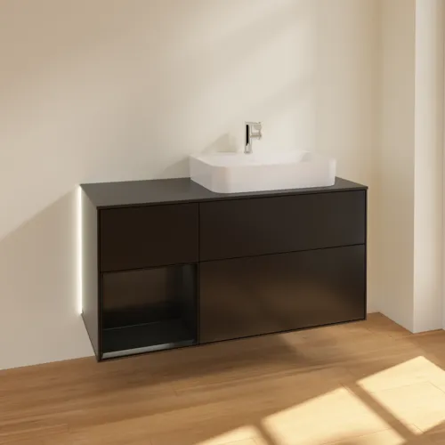 VILLEROY BOCH Finion Waschbeckenunterschrank, mit Beleuchtung, 3 Auszüge, 1200 x 603 x 501 mm, Black Matt Lacquer / Black Matt Lacquer / Glass Black Matt #G392PDPD, Bild 2