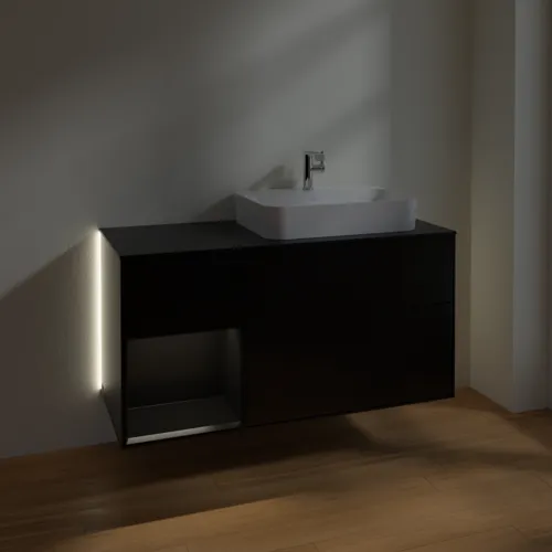 VILLEROY BOCH Finion Waschbeckenunterschrank, mit Beleuchtung, 3 Auszüge, 1200 x 603 x 501 mm, Black Matt Lacquer / Black Matt Lacquer / Glass Black Matt #G392PDPD, Bild 5