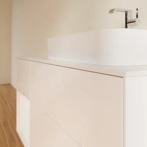 Bild von VILLEROY BOCH Finion Waschbeckenunterschrank, mit Beleuchtung, 3 Auszüge, 1200 x 603 x 501 mm, White Matt Lacquer / Glossy White Lacquer / Glass White Matt #G391GFMT