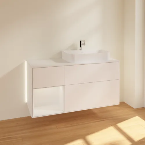 Bild von VILLEROY BOCH Finion Waschbeckenunterschrank, mit Beleuchtung, 3 Auszüge, 1200 x 603 x 501 mm, White Matt Lacquer / Glossy White Lacquer / Glass White Matt #G391GFMT