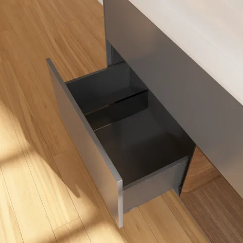 Bild von VILLEROY BOCH Finion Waschbeckenunterschrank, mit Beleuchtung, 2 Auszüge, 1000 x 603 x 501 mm, Anthracite Matt Lacquer / Walnut Veneer / Glass White Matt #G371GNGK