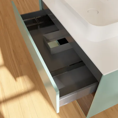 Bild von VILLEROY BOCH Finion Waschbeckenunterschrank, mit Beleuchtung, 2 Auszüge, 1000 x 603 x 501 mm, Olive Matt Lacquer / Walnut Veneer / Glass White Matt #G371GNGM