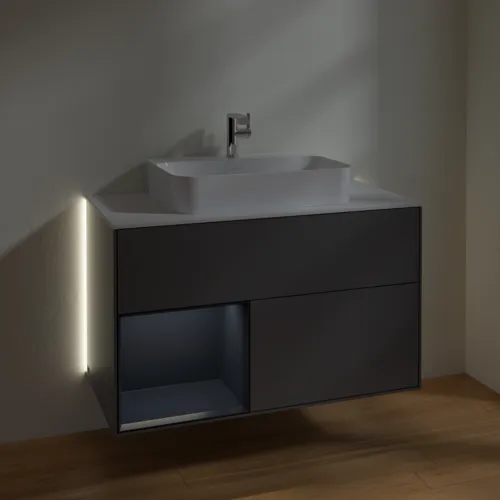 Bild von VILLEROY BOCH Finion Waschbeckenunterschrank, mit Beleuchtung, 2 Auszüge, 1000 x 603 x 501 mm, Anthracite Matt Lacquer / Midnight Blue Matt Lacquer / Glass White Matt #G361HGGK
