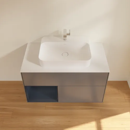 Bild von VILLEROY BOCH Finion Waschbeckenunterschrank, mit Beleuchtung, 2 Auszüge, 1000 x 603 x 501 mm, Anthracite Matt Lacquer / Midnight Blue Matt Lacquer / Glass White Matt #G361HGGK