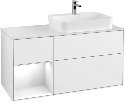 Picture of VILLEROY BOCH Finion Vanity unit, with lighting, 3 pull-out compartments, 1200 x 603 x 501 mm, Glossy White Lacquer / Glossy White Lacquer / Glass White Matt #G391GFGF