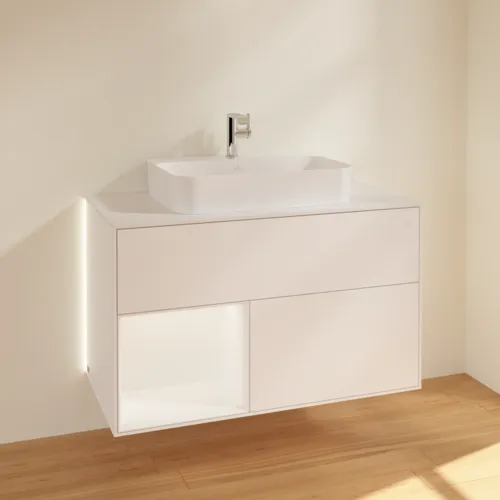 Bild von VILLEROY BOCH Finion Waschbeckenunterschrank, mit Beleuchtung, 2 Auszüge, 1000 x 603 x 501 mm, White Matt Lacquer / White Matt Lacquer / Glass White Matt #G361MTMT