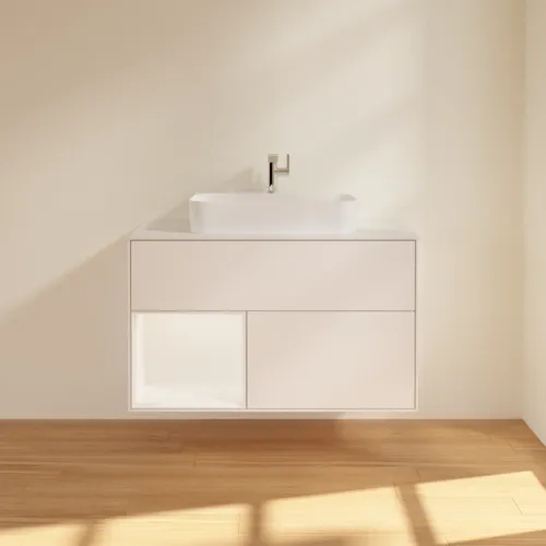 Bild von VILLEROY BOCH Finion Waschbeckenunterschrank, mit Beleuchtung, 2 Auszüge, 1000 x 603 x 501 mm, White Matt Lacquer / White Matt Lacquer / Glass White Matt #G361MTMT