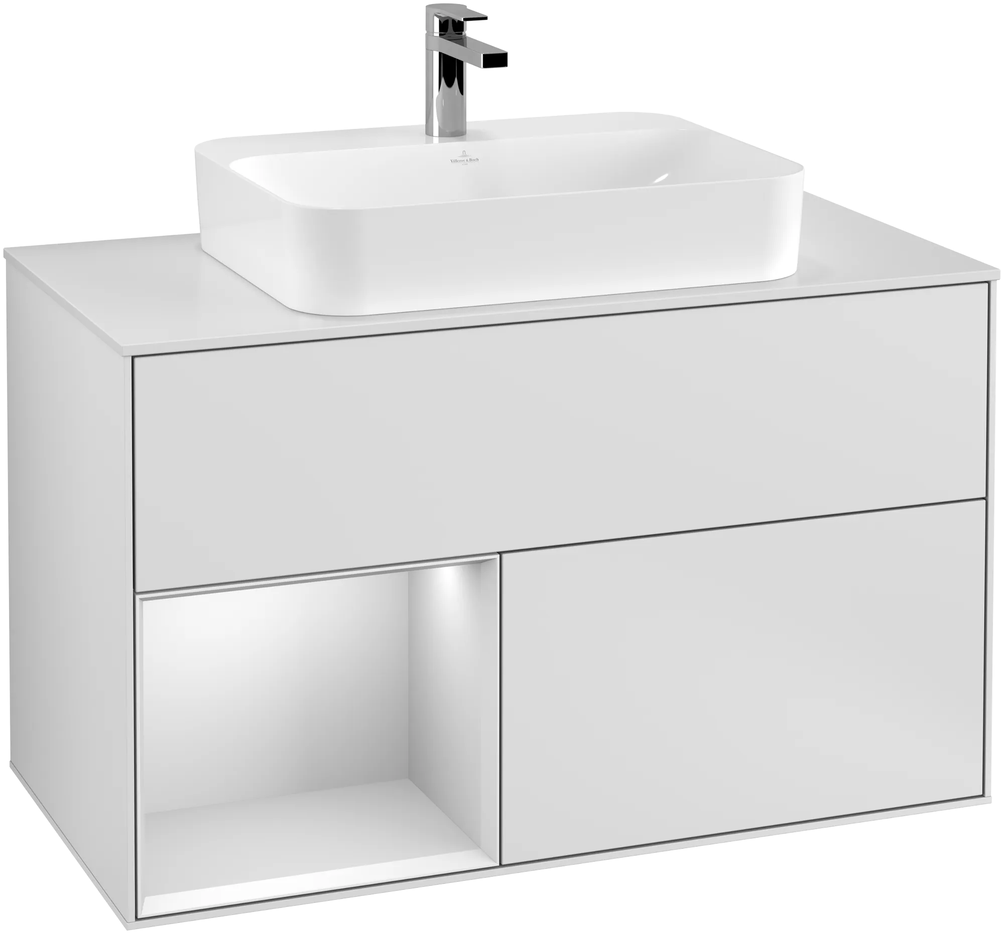 Picture of VILLEROY BOCH Finion Vanity unit, with lighting, 2 pull-out compartments, 1000 x 603 x 501 mm, White Matt Lacquer / White Matt Lacquer / Glass White Matt #G361MTMT