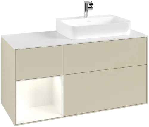 Picture of VILLEROY BOCH Finion Vanity unit, with lighting, 3 pull-out compartments, 1200 x 603 x 501 mm, Silk Grey Matt Lacquer / Glossy White Lacquer / Glass White Matt #G391GFHJ
