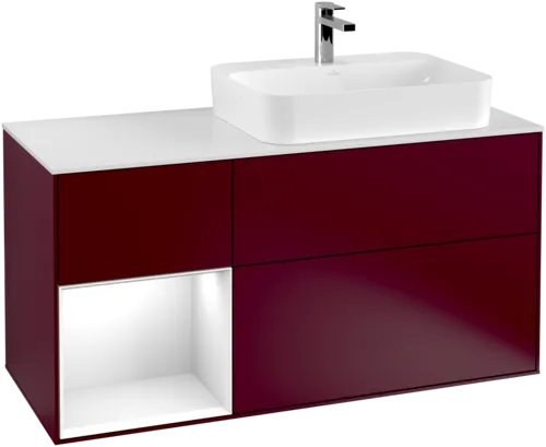 Obrázek VILLEROY BOCH Finion Vanity unit, with lighting, 3 pull-out compartments, 1200 x 603 x 501 mm, Peony Matt Lacquer / Glossy White Lacquer / Glass White Matt #G391GFHB