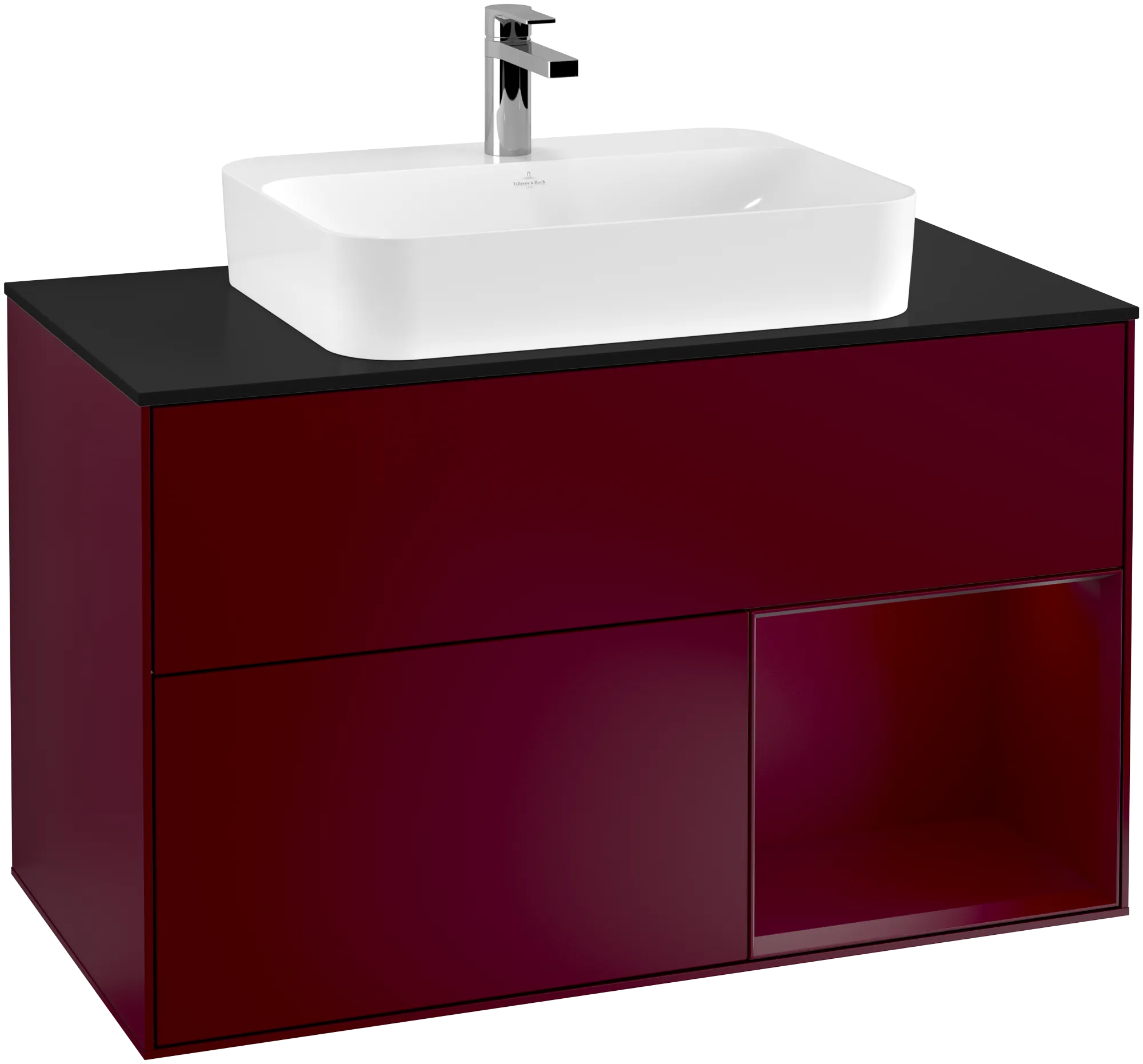 Obrázek VILLEROY BOCH Finion Vanity unit, with lighting, 2 pull-out compartments, 1000 x 603 x 501 mm, Peony Matt Lacquer / Peony Matt Lacquer / Glass Black Matt #G372HBHB