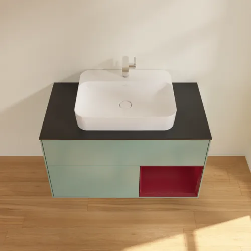 Bild von VILLEROY BOCH Finion Waschbeckenunterschrank, mit Beleuchtung, 2 Auszüge, 1000 x 603 x 501 mm, Olive Matt Lacquer / Peony Matt Lacquer / Glass Black Matt #G372HBGM