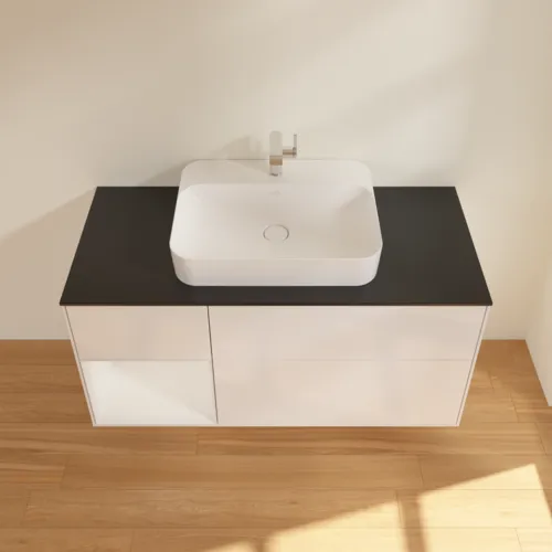 Bild von VILLEROY BOCH Finion Waschbeckenunterschrank, mit Beleuchtung, 3 Auszüge, 1200 x 603 x 501 mm, Glossy White Lacquer / Glossy White Lacquer / Glass Black Matt #G412GFGF