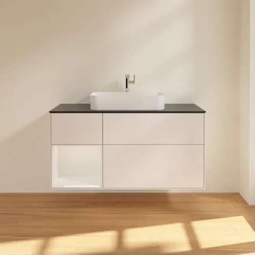 Bild von VILLEROY BOCH Finion Waschbeckenunterschrank, mit Beleuchtung, 3 Auszüge, 1200 x 603 x 501 mm, Glossy White Lacquer / Glossy White Lacquer / Glass Black Matt #G412GFGF