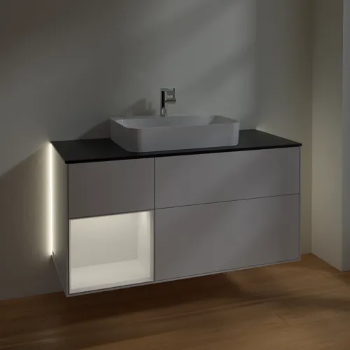 Bild von VILLEROY BOCH Finion Waschbeckenunterschrank, mit Beleuchtung, 3 Auszüge, 1200 x 603 x 501 mm, Glossy White Lacquer / Glossy White Lacquer / Glass Black Matt #G412GFGF