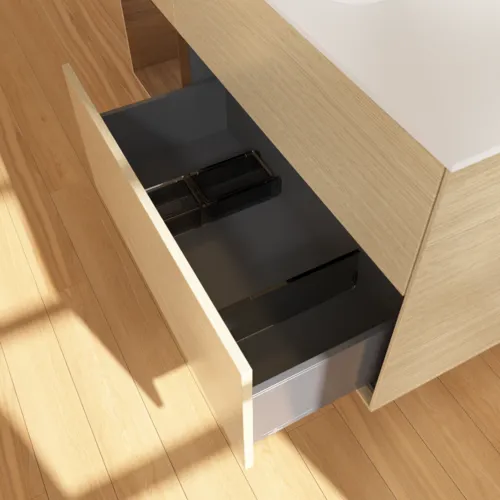 Bild von VILLEROY BOCH Finion Waschbeckenunterschrank, mit Beleuchtung, 3 Auszüge, 1200 x 603 x 501 mm, Oak Veneer / Walnut Veneer / Glass White Matt #G411GNPC