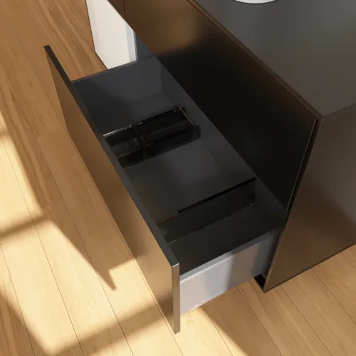 Obrázek VILLEROY BOCH Finion Vanity unit, with lighting, 3 pull-out compartments, 1200 x 603 x 501 mm, Black Matt Lacquer / Glossy White Lacquer / Glass Black Matt #G412GFPD