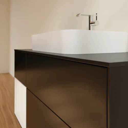 Obrázek VILLEROY BOCH Finion Vanity unit, with lighting, 3 pull-out compartments, 1200 x 603 x 501 mm, Black Matt Lacquer / Glossy White Lacquer / Glass Black Matt #G412GFPD