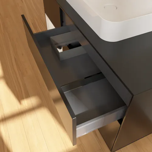 Obrázek VILLEROY BOCH Finion Vanity unit, with lighting, 3 pull-out compartments, 1200 x 603 x 501 mm, Black Matt Lacquer / Glossy White Lacquer / Glass Black Matt #G412GFPD