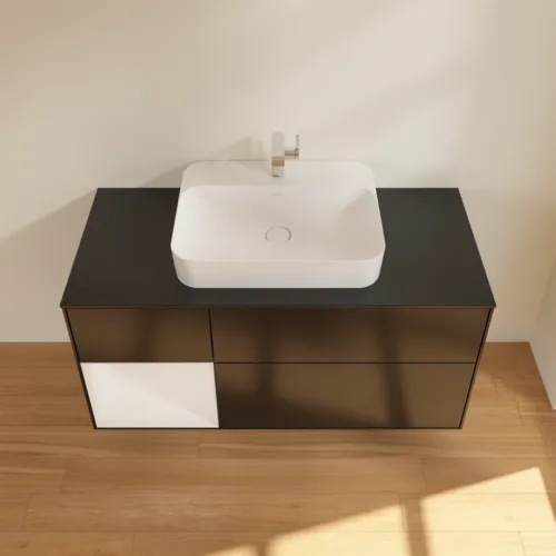 Obrázek VILLEROY BOCH Finion Vanity unit, with lighting, 3 pull-out compartments, 1200 x 603 x 501 mm, Black Matt Lacquer / Glossy White Lacquer / Glass Black Matt #G412GFPD
