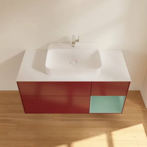 Obrázek VILLEROY BOCH Finion Vanity unit, with lighting, 3 pull-out compartments, 1200 x 603 x 501 mm, Peony Matt Lacquer / Olive Matt Lacquer / Glass White Matt #G421GMHB