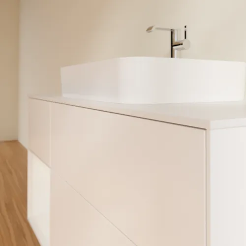 Obrázek VILLEROY BOCH Finion Vanity unit, with lighting, 3 pull-out compartments, 1200 x 603 x 501 mm, White Matt Lacquer / Glossy White Lacquer / Glass White Matt #G411GFMT