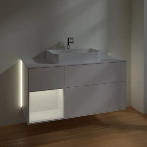Obrázek VILLEROY BOCH Finion Vanity unit, with lighting, 3 pull-out compartments, 1200 x 603 x 501 mm, White Matt Lacquer / Glossy White Lacquer / Glass White Matt #G411GFMT