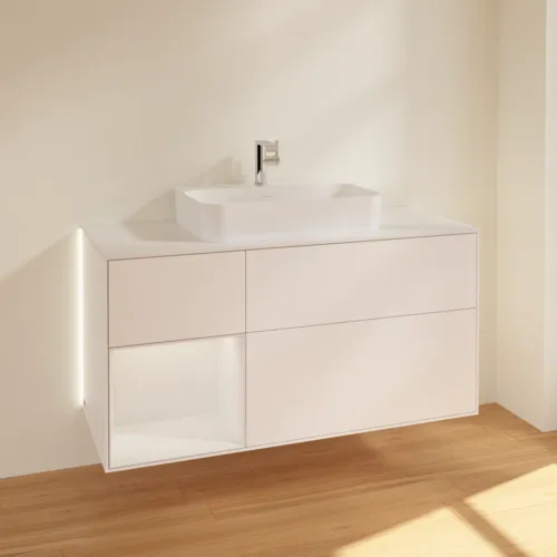 Obrázek VILLEROY BOCH Finion Vanity unit, with lighting, 3 pull-out compartments, 1200 x 603 x 501 mm, White Matt Lacquer / Glossy White Lacquer / Glass White Matt #G411GFMT