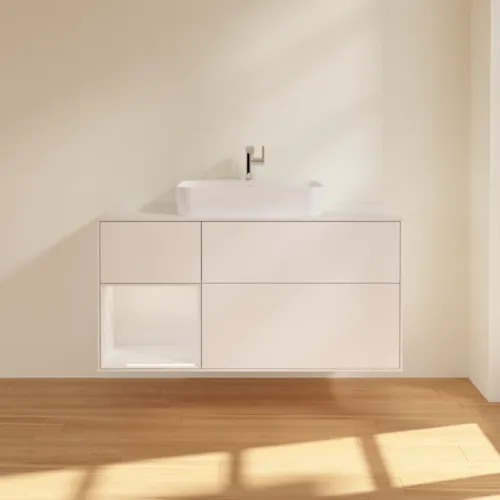 Obrázek VILLEROY BOCH Finion Vanity unit, with lighting, 3 pull-out compartments, 1200 x 603 x 501 mm, White Matt Lacquer / Glossy White Lacquer / Glass White Matt #G411GFMT