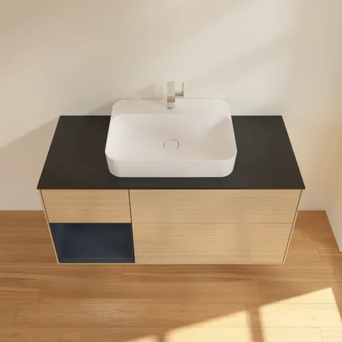 Obrázek VILLEROY BOCH Finion Vanity unit, with lighting, 3 pull-out compartments, 1200 x 603 x 501 mm, Oak Veneer / Midnight Blue Matt Lacquer / Glass Black Matt #G412HGPC