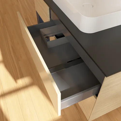 Obrázek VILLEROY BOCH Finion Vanity unit, with lighting, 3 pull-out compartments, 1200 x 603 x 501 mm, Oak Veneer / Midnight Blue Matt Lacquer / Glass Black Matt #G412HGPC