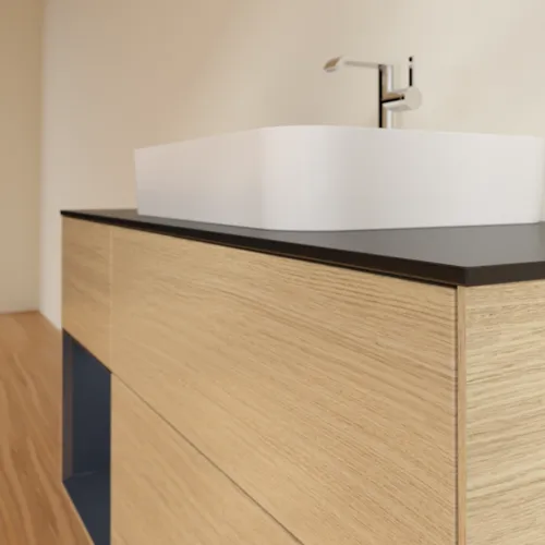 Obrázek VILLEROY BOCH Finion Vanity unit, with lighting, 3 pull-out compartments, 1200 x 603 x 501 mm, Oak Veneer / Midnight Blue Matt Lacquer / Glass Black Matt #G412HGPC