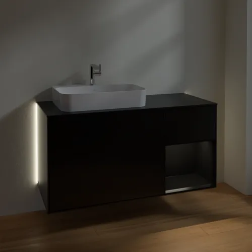 Bild von VILLEROY BOCH Finion Waschbeckenunterschrank, mit Beleuchtung, 3 Auszüge, 1200 x 603 x 501 mm, Black Matt Lacquer / Black Matt Lacquer / Glass Black Matt #G402PDPD