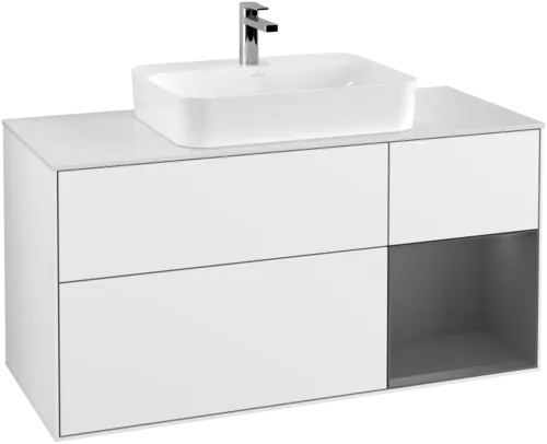Obrázek VILLEROY BOCH Finion Vanity unit, with lighting, 3 pull-out compartments, 1200 x 603 x 501 mm, Glossy White Lacquer / Anthracite Matt Lacquer / Glass White Matt #G421GKGF