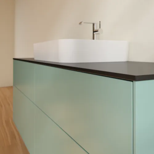 Bild von VILLEROY BOCH Finion Waschbeckenunterschrank, mit Beleuchtung, 4 Auszüge, 1600 x 603 x 501 mm, Olive Matt Lacquer / Glass Black Matt #G44200GM