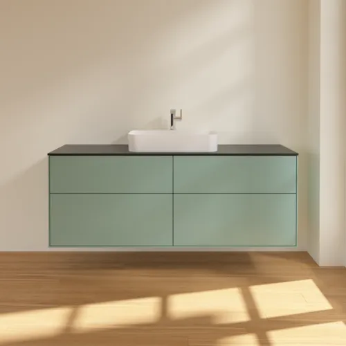 Bild von VILLEROY BOCH Finion Waschbeckenunterschrank, mit Beleuchtung, 4 Auszüge, 1600 x 603 x 501 mm, Olive Matt Lacquer / Glass Black Matt #G44200GM