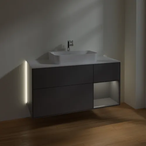Bild von VILLEROY BOCH Finion Waschbeckenunterschrank, mit Beleuchtung, 3 Auszüge, 1200 x 603 x 501 mm, Anthracite Matt Lacquer / Anthracite Matt Lacquer / Glass White Matt #G421GKGK