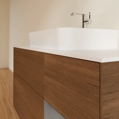 Obrázek VILLEROY BOCH Finion Vanity unit, with lighting, 3 pull-out compartments, 1200 x 603 x 501 mm, Walnut Veneer / Anthracite Matt Lacquer / Glass White Matt #G421GKGN