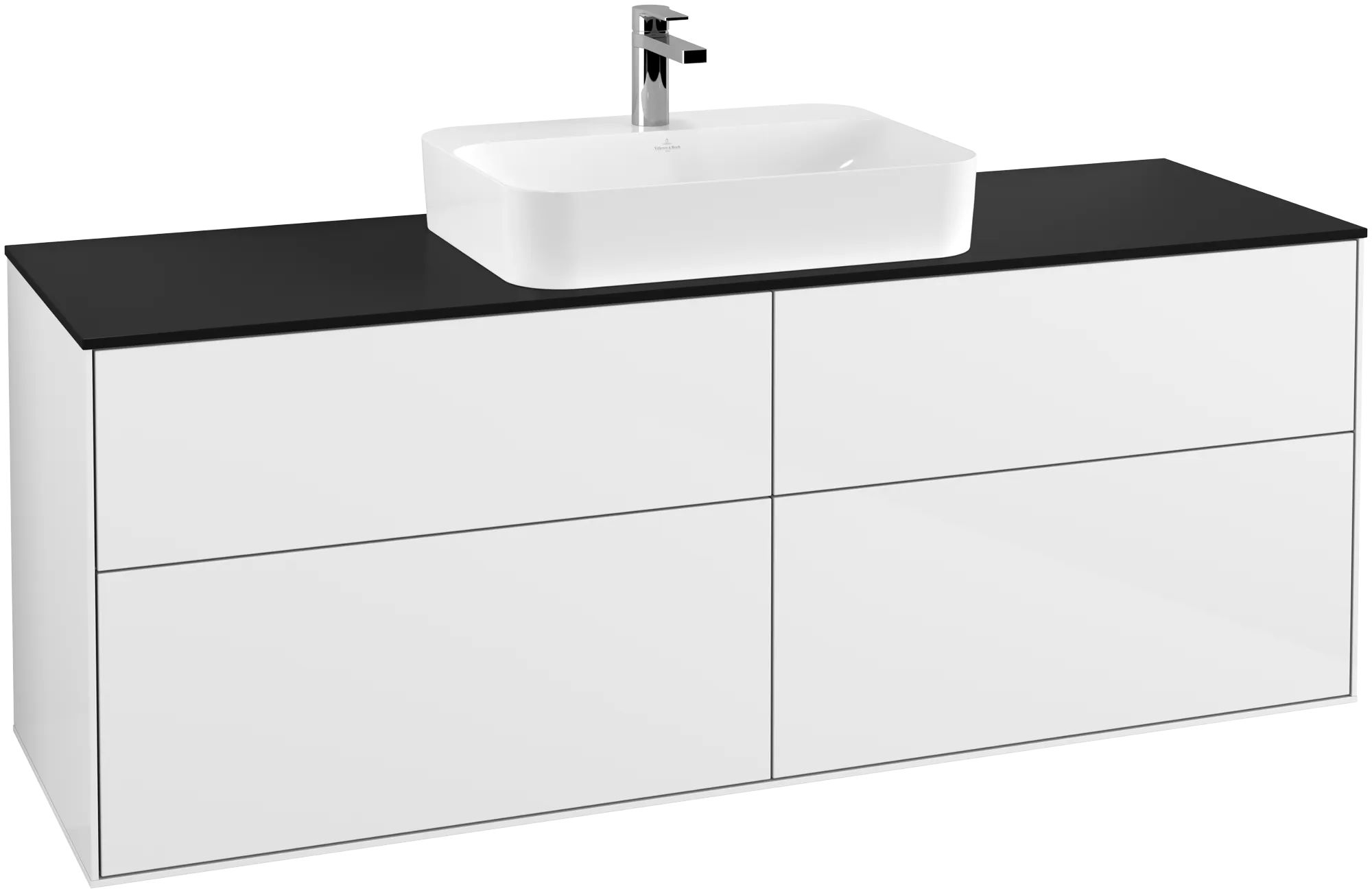 Obrázek VILLEROY BOCH Finion Vanity unit, with lighting, 4 pull-out compartments, 1600 x 603 x 501 mm, Glossy White Lacquer / Glass Black Matt #G44200GF